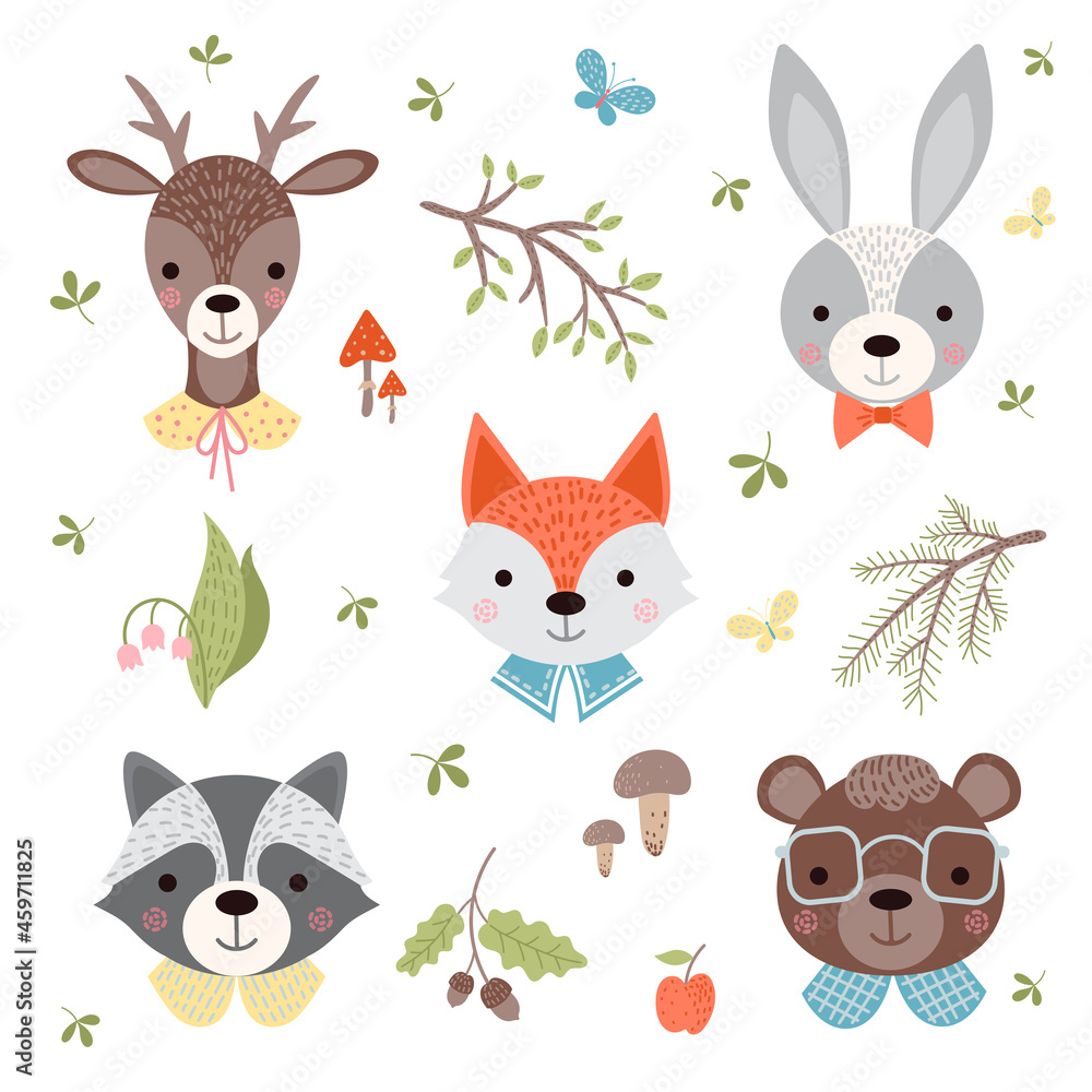 Set of cute woodland animals. Set of cute woodland animals.