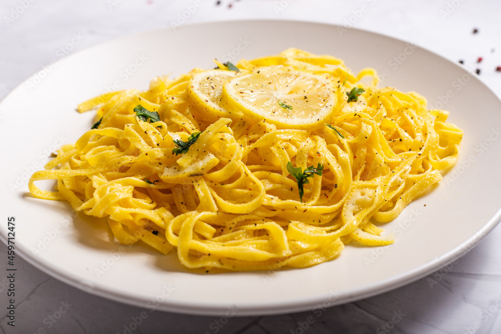 Tagliatelle with lemon. Typical italian pasta, ideal for quickly lunch