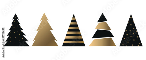 Set of gold christmas tree icons.
