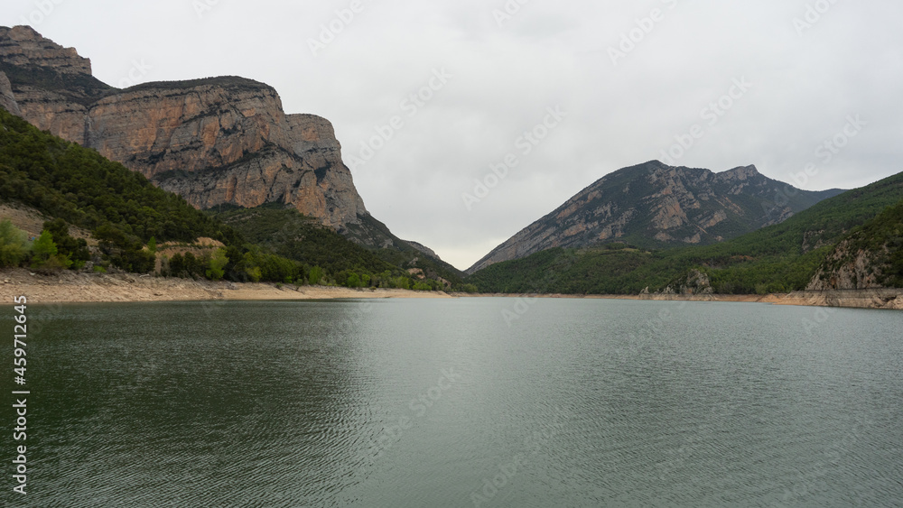 lake in the valley of two mountains