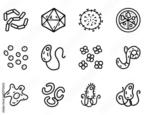 Bacteria and viruses line vector doodle simple icon set