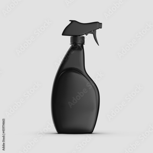 Realistic plastic black bottle spray 3D rendering object isolated with white background