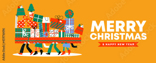 Christmas cartoon funny people gift box concept