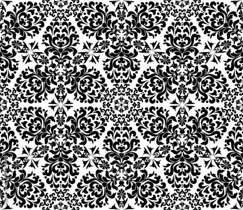 Rich damask ornament seamless pattern. Black and white. Decorative texture. Mehndi patterns. For fabric, wallpaper, venetian pattern,textile, packaging.