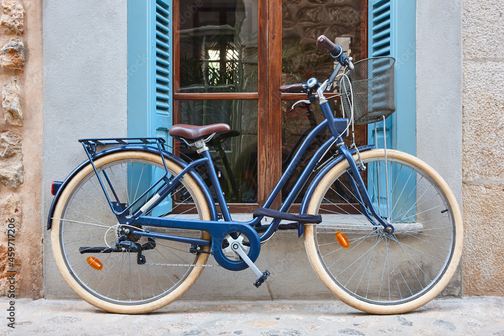 Traditional vintage classic bike. Rural village in Mallorca, Spain