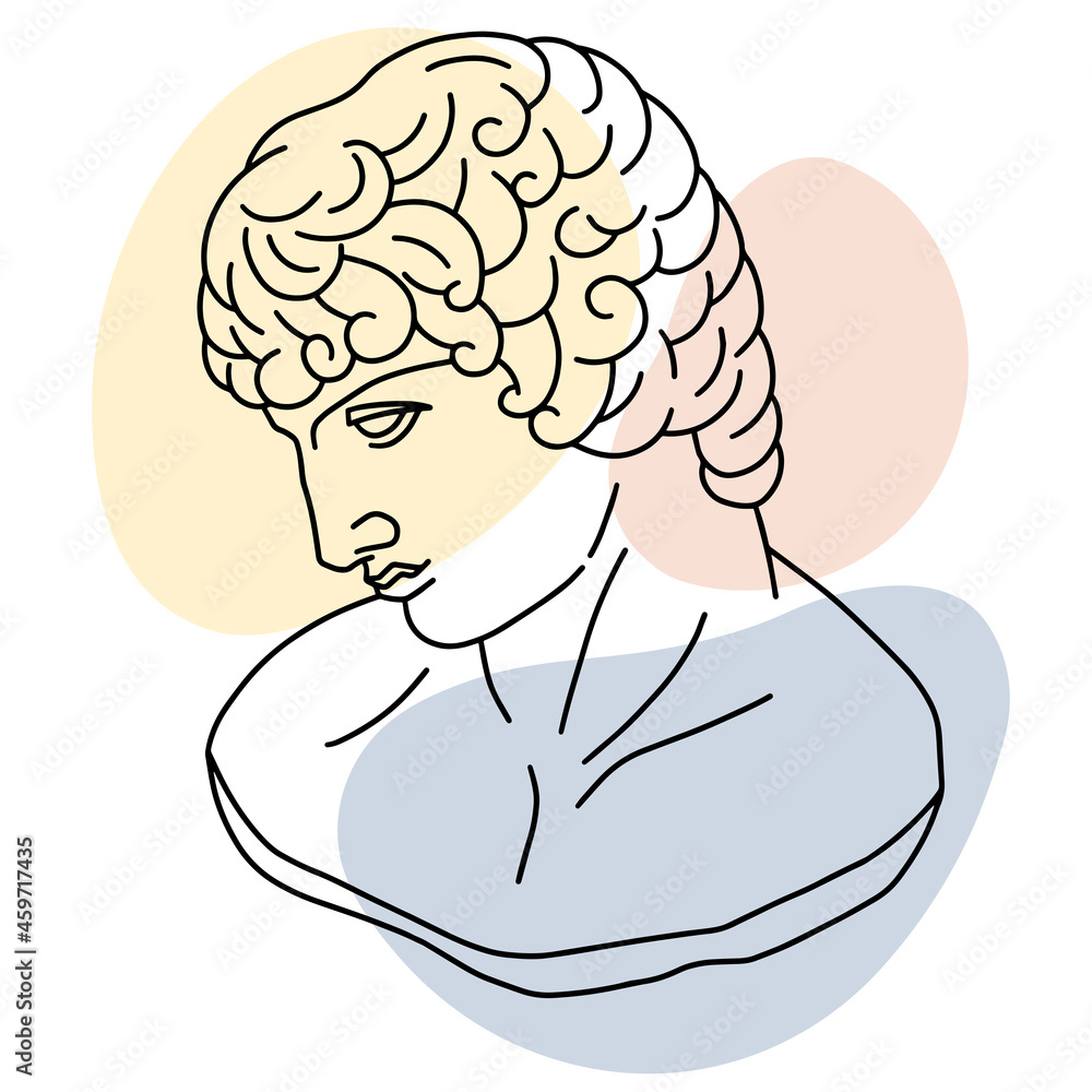 Hand drawn vector of ancient Greek young man bust. Illustration of ...