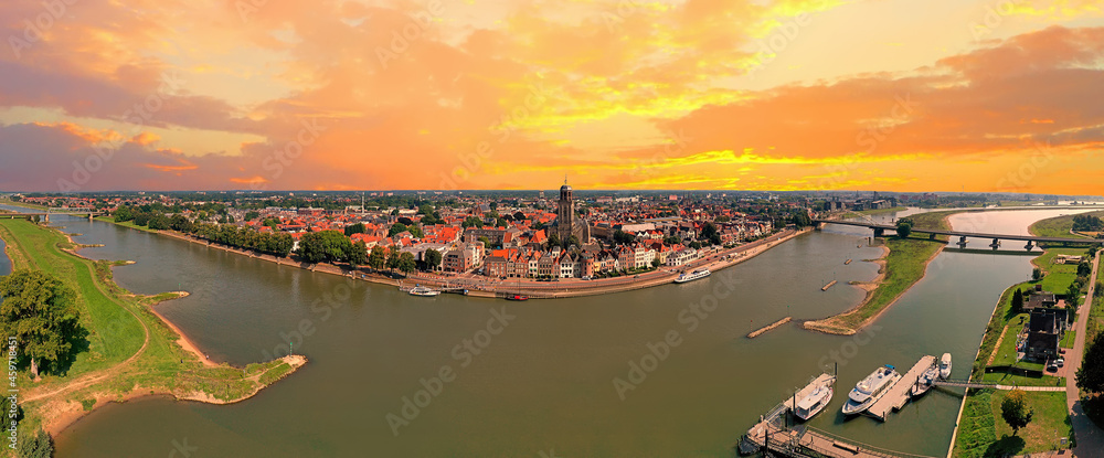 Aerial panorama from the city Deventer in the Netherlands - obrazy, fototapety, plakaty 