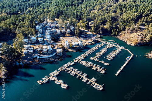 High angle shot of the beautiful Spirit Bay Marina in Bracebridge, Canada on a sunny day photo