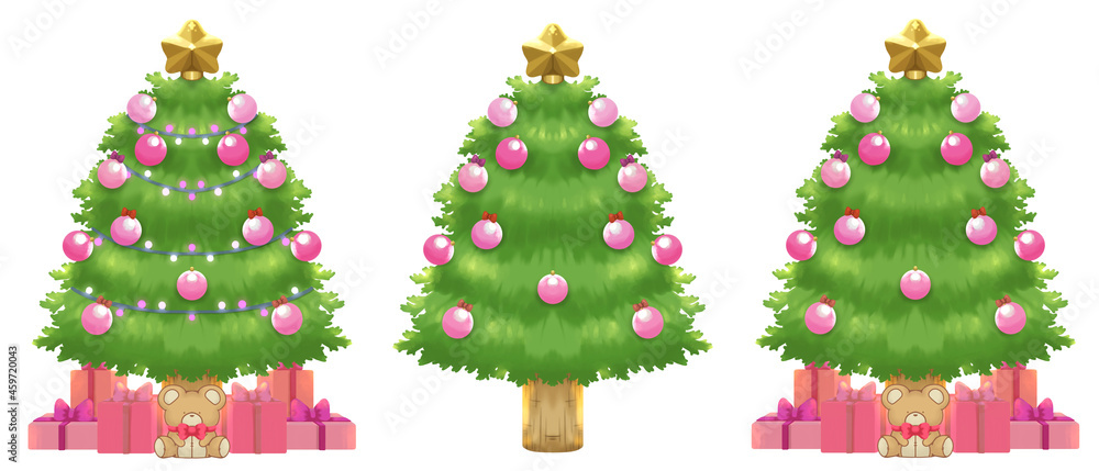 Fototapeta premium クリスマスツリー 3種類セット ピンクver