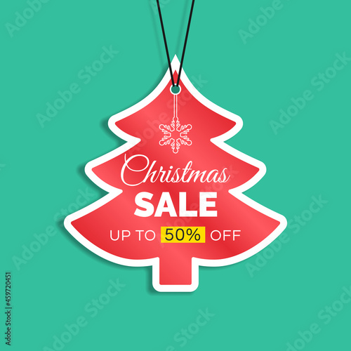 christmas sale sticker price tag  spruce tree shape design vector illustration