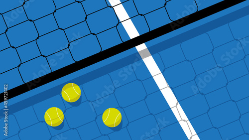 Detail illustration of a blue paddle court on a sunny day. With copy space.