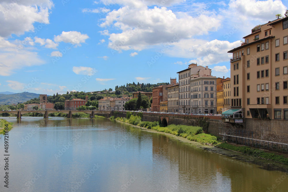 FLORENCE, Italy - July 12, 2014: View from the Ponte Vecchio of Florence.