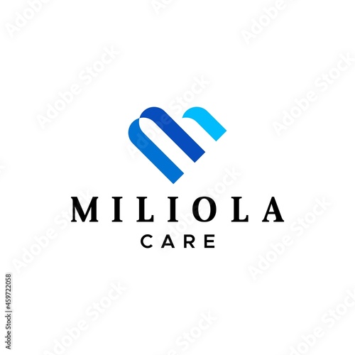 A simple logo about the letter M and the love or care icon.
EPS 10, Vector.