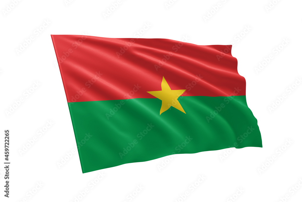 3D illustration flag of Burkina Faso. Burkina Faso flag isolated on white background. 3D illustration flag of Burkina Faso. Burkina Faso flag isolated on white background.