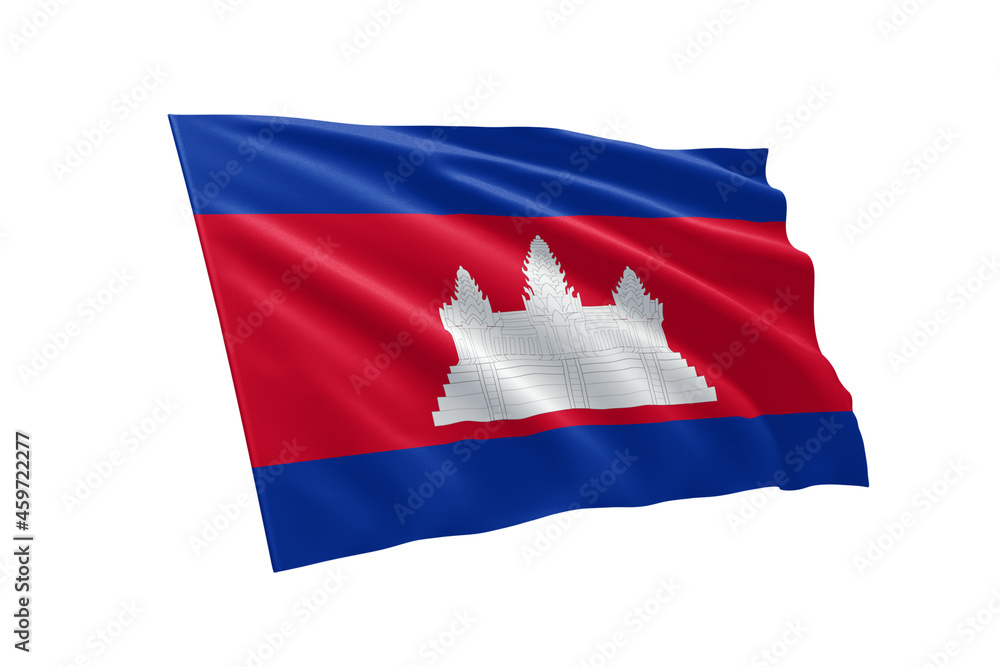 Naklejka premium 3D illustration flag of Cambodia. Cambodia flag isolated on white background.