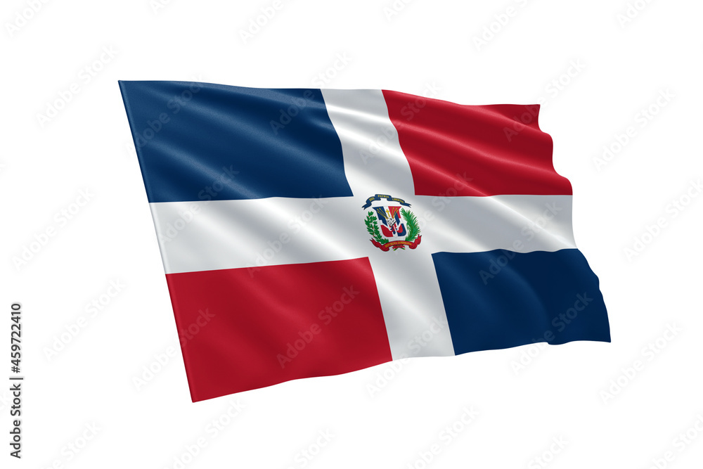 3D illustration flag of Dominican Republic. Dominican Republic flag isolated on white background. 3D illustration flag of Dominican Republic. Dominican Republic flag isolated on white background.