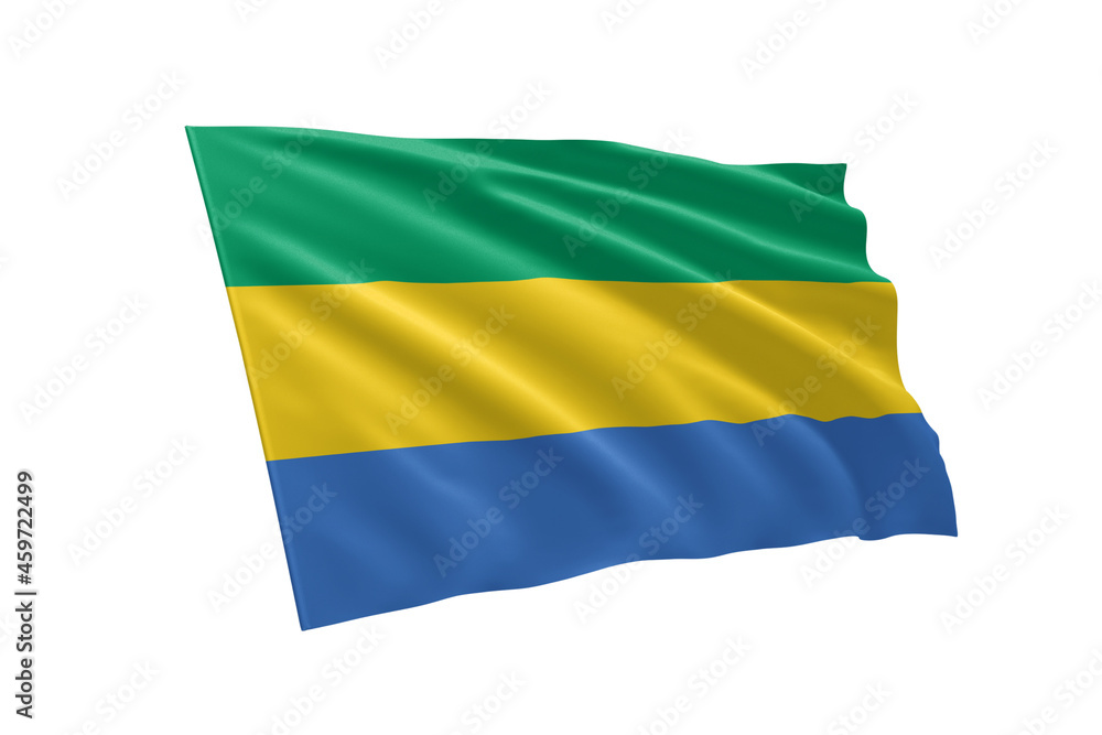 Obraz premium 3D illustration flag of Gabon. Gabon flag isolated on white background.