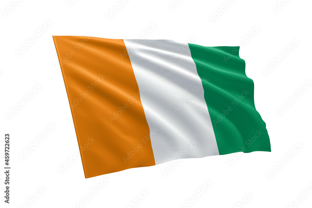 Fototapeta premium 3D illustration flag of Ivory Coast. Ivory Coast flag isolated on white background.