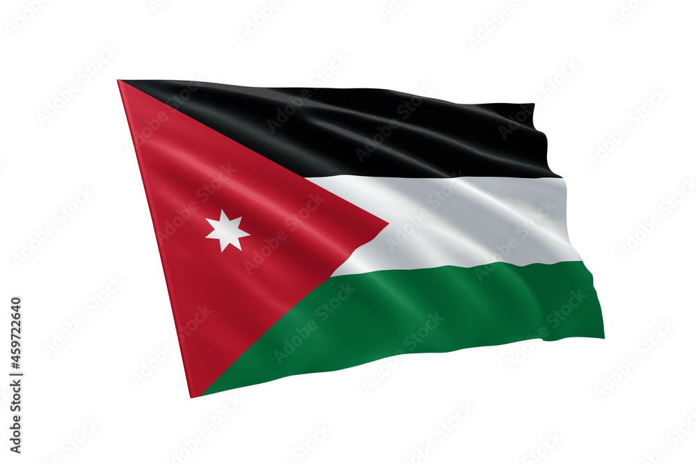 3D illustration flag of Jordan. Jordan flag isolated on white background. 3D illustration flag of Jordan. Jordan flag isolated on white background.