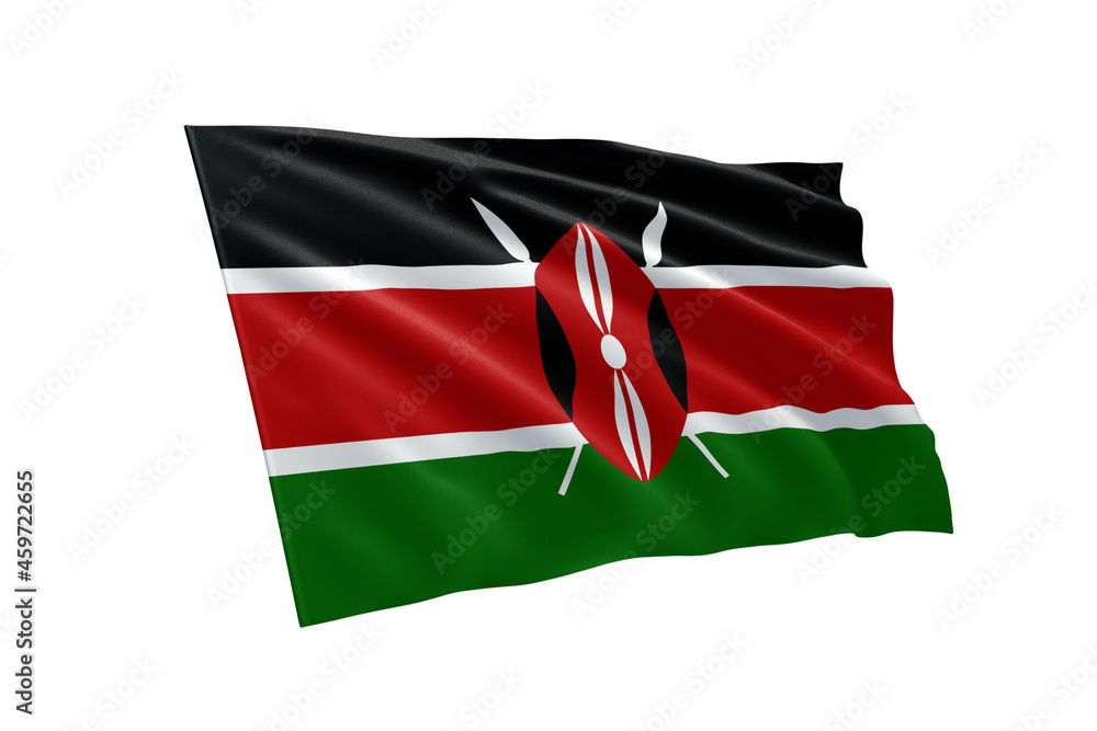 3D illustration flag of Kenya. Kenya flag isolated on white background.