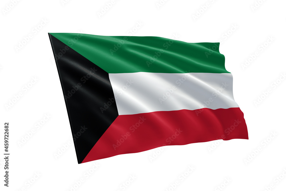 3D illustration flag of Kuwait. Kuwait flag isolated on white background.