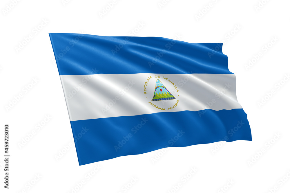 Fototapeta premium 3D illustration flag of Nicaragua. Nicaragua flag isolated on white background.