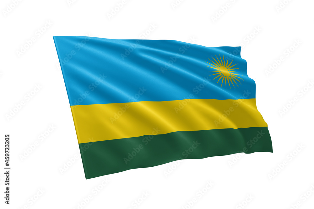 Obraz premium 3D illustration flag of Rwanda. Rwanda flag isolated on white background.
