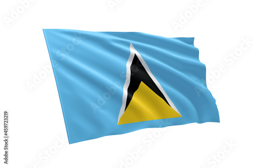 3D illustration flag of Saint Lucia. Saint Lucia flag isolated on white background.