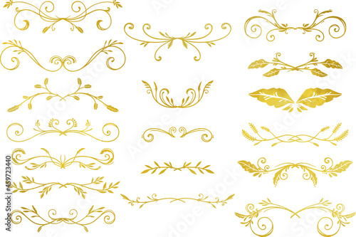 手描きのゴールドのツタ模様セット ベクター素材
