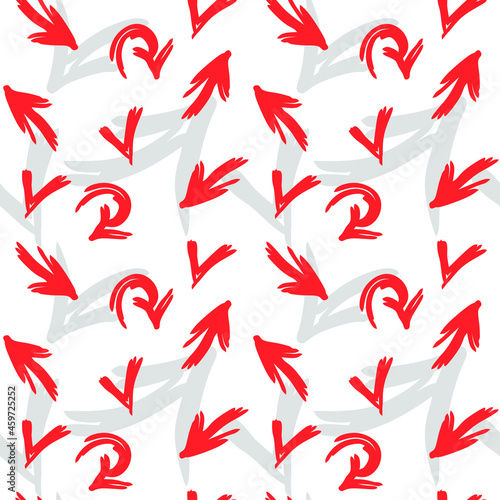 Red and grey arrows seamless pattern. Hand drawn vector background.