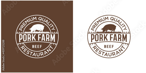 Beef emblem label logo design inspiration Premium Vector