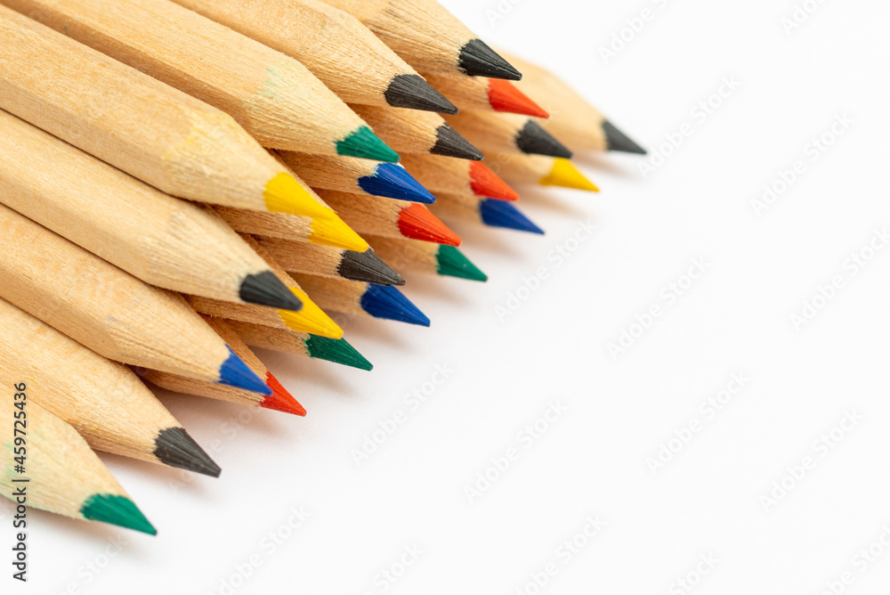 Colour pencils isolated on white background.closeup.Colored pencils background. Color pencils on white background.Copy space. Colour pencils isolated on white background.closeup.Colored pencils background. Color pencils on white background.Copy space.