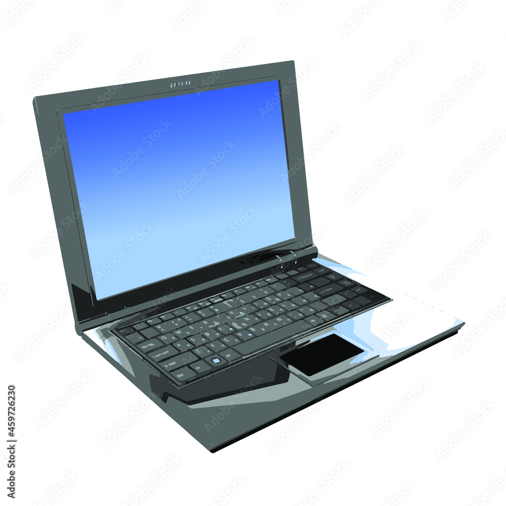 Black laptop with a blue screen on a white background. Vector illustration Black laptop with a blue screen on a white background. Vector illustration