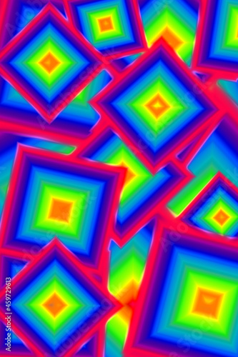 Vivid multi-colors geometric chaotic 3D square frames pattern for abstract background