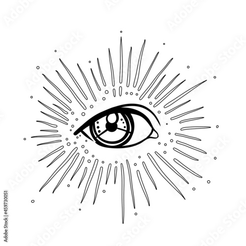 Blackwork tattoo flash. Eye of Providence. Masonic symbol. All seeing eye inside triangle pyramid. New World Order. Sacred geometry, religion, spirituality, occultism. Isolated vector illustration