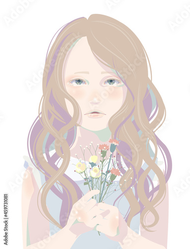 花束を持つ巻き毛の女の子(CS6)