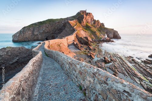 Sunrise view to Gaztelugatxe island at Basque country, Spain
Game of Thrones scenery. Most popular tourist place. photo