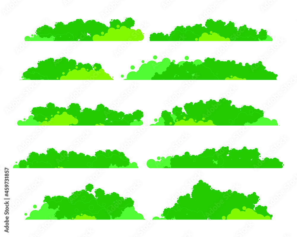 Bushes and vegetation in a cartoon style. Set for your design. Vector illustration in flat style. EPS10