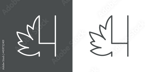 Logotipo letra inicial H en hoja de arce con lineas en fondo gris y fondo blanco