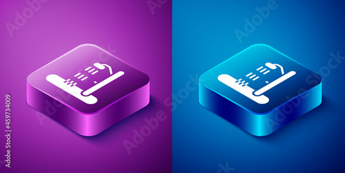 Isometric Beach shower icon isolated on blue and purple background. Square button. Vector