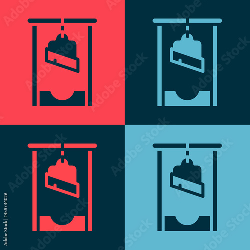 Pop art Guillotine medieval execution icon isolated on color background. Vector
