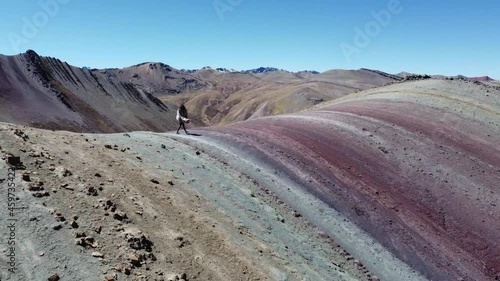 Rainbow mountain Landscape with drone in Peru