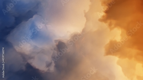 Science fiction wallpaper, colorful gas cloud, nebula in space 3d illustration