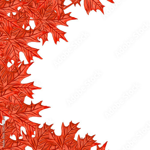 plasticine 3d illustration. Frame made of red autumn leaves, on a white background, place for text © Valeriia
