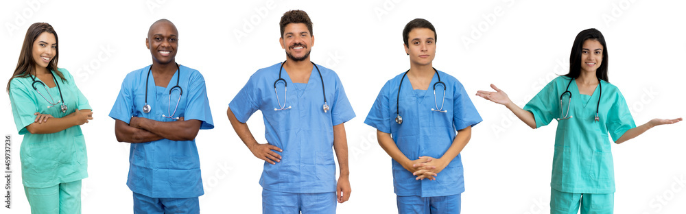 Laughing doctors and nurses - Group of latin american and african and caucasian healthcare workers Laughing doctors and nurses - Group of latin american and african and caucasian healthcare workers