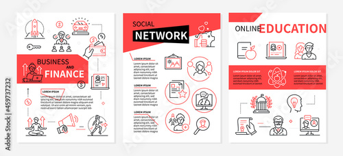 Study and work - set of line design style banners