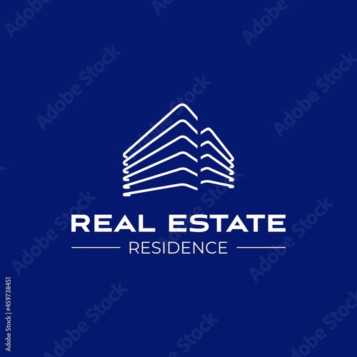 Real estate logo template. Perspective view of buildings. Residence logo. Construction logo idea.