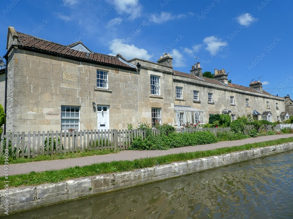 traditional English houses along the towpath of the Kennet and Avon canal Bath Somerset England