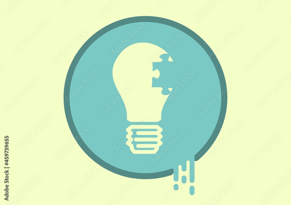 Composition of puzzle and lightbulb icon on yellow background Composition of puzzle and lightbulb icon on yellow background
