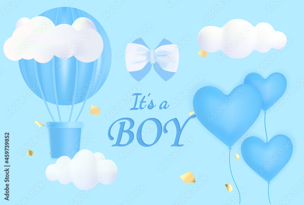 Cute postcard template with its a boy lettering on light blue
